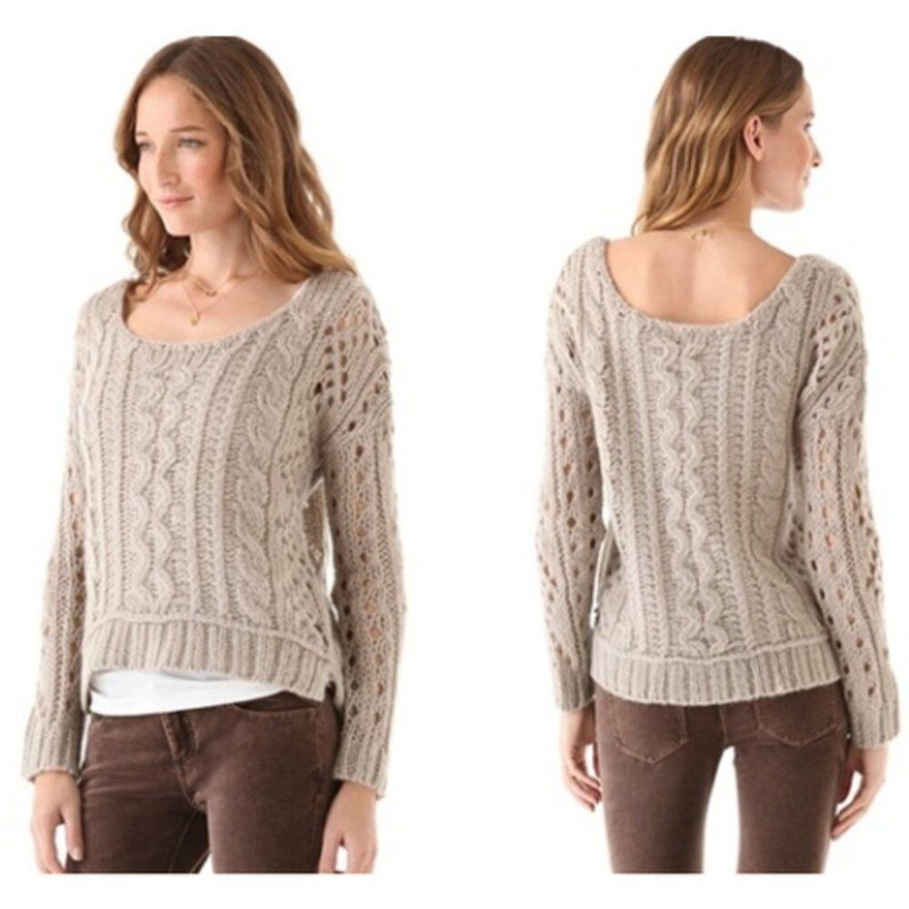 Free People Cable Open Knit Pullover Sweater Sz S